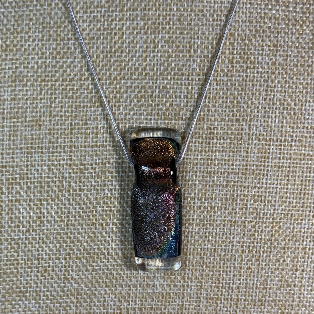 Handcrafted Fused Dichroic Glass Pendant and Chain